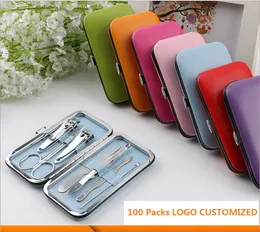 Color Pack bags Nail tools 7 pcs manicure sets nail clippers scissors tweezer grooming care set nail art kits gifts free dhl to USA