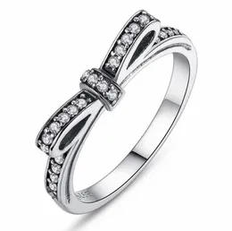 Brand Desgin Gioielli di lusso Argento sterling 925 Zaffiro bianco CZ Pietre preziose Pietre preziose Matrimonio Anello da donna con fiocco Regalo Taglia 5/6/7/8/9