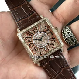 High quality NEW Master Square 6002 M QZ V D CD Rose gold Men's Automatic Diamond dial/bezel Gents Luxury watches Leather strap