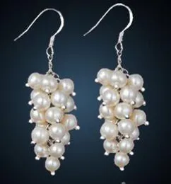 Brincos de pérola de água doce fêmea 925 tremella uva uva eardrop