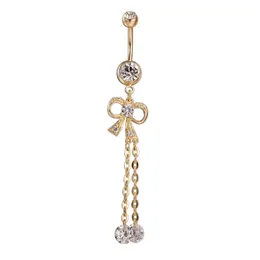 Mode Stainless Clear Rhinestone Crystal Belly Navel Button Bar Ring Piercing Bowknot Design Belly Piercing Gratis frakt