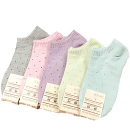 Wholesale-New 2016 Fashion Summer Women Sock Brand Candy Color Dot Woman Cotton Socks For Girl 5pairs/lot