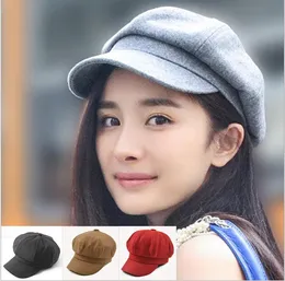 2017 Ny mode Unisex Wool Newsboy Cap Solid Octagonal Winter Painter Hat 5pcs / Lot gratis frakt