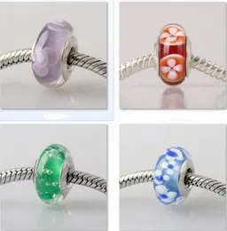 50 pezzi boutique placcatura in argento 925 logo Murano smalto colorato foro grande perle di vetro tubo filettato adatto braccialetto fai da te collana charms gioielli