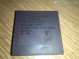 AM5X86-P75 AM486 DX5-133W AM486DX5-133W16BGC, vintage guld PGA mikroprocessor. 486 gammal CPU. Processor / Elektronisk komponent