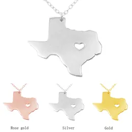 Texas Map Pendant Necklace With Love Heart rostfritt stål USA State TX Geography Map Halsband smycken för kvinnor och män