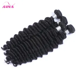 Malaysiska Deep Wave Curly Virgin Hair Extensions 3pcs / Lot Obehandling Malaysisk Deep Wave Curly Remy Human Hair Weave Buntles Double Wefts