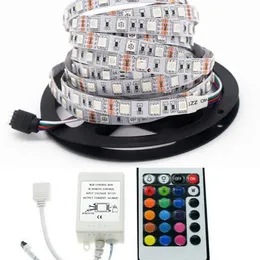 Wholesale-5050 led strip set Non waterproof 5M 60leds/m RGB SMD LED Strip+24 Key IR remote controller