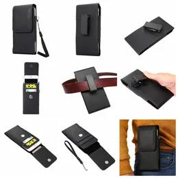 Mobiltelefonfodral för iPhone 15 14 13 12 11 XR XS MAX X 8 7 6 6S S22 S21 S23 Obs 20 Mega 6.3 Universal Black Card Vertical Hip Holster läder slot Clip Belt Pouch Pouch Pouch