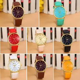 Relogio Geneva Unisex Leather Band Analog Women Men Quartz-Watch Vogue WristWatch relojes 8 Colors