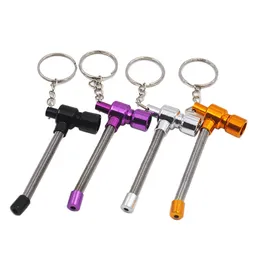 Retail/Wholesale Funky Aluminum Key Chain Portable Metal Pipe Smoking tobacco Pipe portable cleaners mouth tips Metal Screen