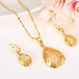 Set di gioielli Eleganza Collana Orecchini Fine 24k vero oro giallo massiccio GF Fidanzata Innamorati Figlia Regali di nozze Nuovo