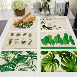 Wholesale-New Green Tropical Plants Leaves Insulation Placemats Place Pad Dining Table Mats For Home Hotel Decoration