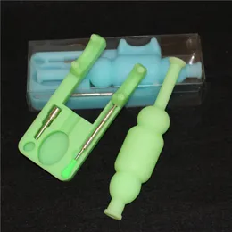 Mini Glow in the Dark hookah Silicone nectar bong with titanium nail and Dabber tools silicone water Pipes