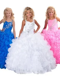 Vestidos de concurso da menina miçangas cintas de espaguete babados até o chão vestido de baile vestido da menina de flor sem costas vestido sexy para casamento hy1200