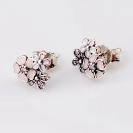 EDELL 2017 Nytt 925 Sterling Silver Örhänge Mix Emalj Poetic Blooms With Crystal Stud Örhängen Kompatibel med Dam Smycken Present 6021