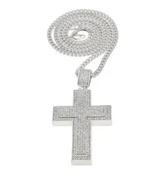 Mens hip hop pop diamond cross pendant full drill double cross 14K Gold necklace