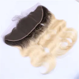 Two Tone 1B/613 Blonde Ombre Human Hair Lace Frontal Closure 13x4 With Baby Hair Body Wave Dark Root Blonde Full Lace Frontals