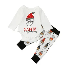 Nowe ubrania dla niemowląt Baby Boże Narodzenie Zestawy odzieżowe "Santa Is My Homeboy" List Drukuj Body Romper + Spodnie 2 sztuk Zestawy Stroje Odzież dziecięca