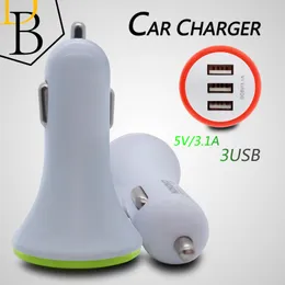 Universal Car Charger 3USB 3.1A Port IC Skydd LED Belysning Färgrik Cirkel Ström Adapter Billaddning för iPhone 7 Samsung S8