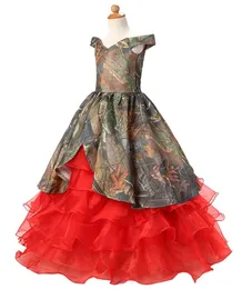 Moda Camo Red Ruffles Ball Flower Girl Sukienki z koronką W górę Długość Girls Girls Pageant Suknia First Communion Dress BF05