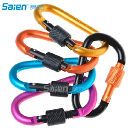 8CM Aluminum D-ring Locking Carabiner Keychain Backpack Nuts Clip Outdoor Camping Equipment with lock
