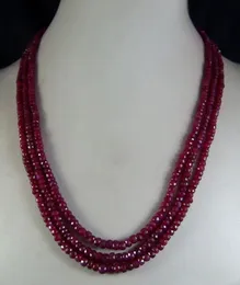 Fashion 2x4mm NATURAL RUBY FACETED BEADS NECKLACE 3 STRAND