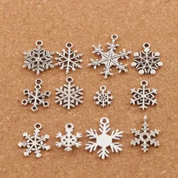 Jul blandad snöflinga charms 120 st mycket antika silverhängen smycken diy l770 l738 l1607 l742 fit armband halsband lm38235m