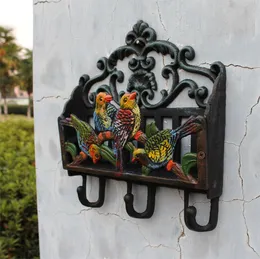 Antique Victorian Cast Iron Painted Birds Letter Rack Wall Shelf Wall Mounted Mail Key Rack 3 Hooks Letter Bill Newspaper Holder O322N