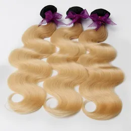 Ombre Bleach Blondynka Brazylijski Dziewiczy Włosy Ciało Fala 3/4 Kolor 1b / 613 Klasa 10a Peruwiański Indian Malezyjski Ombre Remy Ludzki Włosy Splot