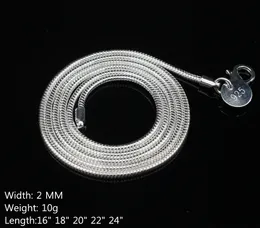 2mm 925 Sterling Silver Smooth Snake Chains Halsband för kvinnor Mode Hummer Lås Smycken Dam Kedjan Storlek 16-24 tums Billiga Partihandel