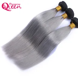 # T1B Gray Color Ombre Brazylijski Proste Human Hair Extension T1B Gray Ombre Dziewiczy Ludzki Włosy 3 Sztuk Ombre Wiązki Uwagi Darmowa Wysyłka