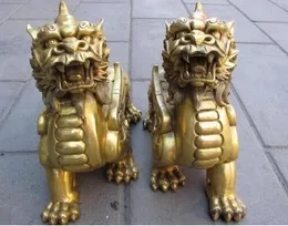 中国の純正真鍮のTalisman Fengshui Mal Door Fu Fu Fu Fu Fu Fu Dog Lion Beast Kylin Pair