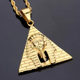 Guld Egypten Farao King Men rostfritt stål hänge halsband för män/kvinnor vintage hiphop smycken med 60 cm guldpläterad kedja