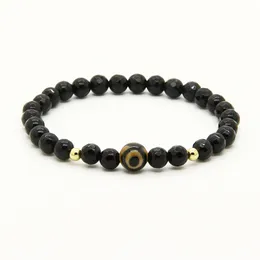 Religiösa grossist smycken 10st / mycket en klass Dzi Eye Stone Pärlor med 6mm Facetted Black Onyx Lucky Energy Påskarmband