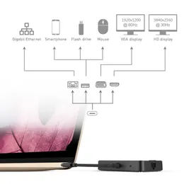 Freeshipping multifunktionstyp C nav med typ-C Power Delivery 4K Video HD / VGA USB 3.0 Port Gigabit Ethernet Adapter 7 IN1 USB HUB