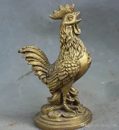 Chiński Ludowy Fengshui Mosiądz Wealth Yuanbao Moneta Rok Zodiak Cock Rooste Statue