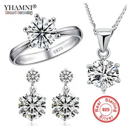 Yhamni Fashion Real 925 Sterling Zilveren Ring Sieraden Sets Luxe CZ Diamond Band Bruiloft Bruid Sieraden Sets voor Dames Gift R1264
