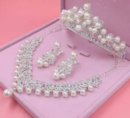 Künstliche Perle Braut Hochzeit Schmuck Tiaras Haar Set der Braut Krone Ohrringe Halskette Brautzubehör T1603