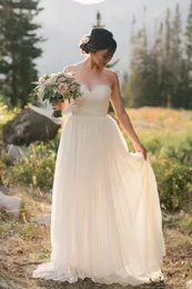 Enkel Chiffong Long Beach Bröllopsklänningar Sweetheart Lace A-Line Sommar Informell Reception Boho Bridal Gowns Custom Made China