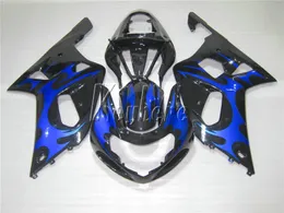 Högkvalitativ fairing kit för SUZUKI GSXR600 01 02 03 Blue Flames Black Bodywork Fairings Set GSXR750 2001 2002 2003 IY10