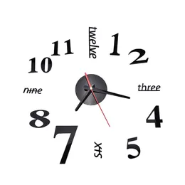 Partihandel-Mode Kvarts Klockor Klockor 3D Real Big Wall Clock Rushed Mirror Sticker DIY Living Room Decor