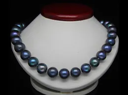 Prawdziwy 18'9-10 mm Tahitian Blue Blue Natural Pearl Necklace 14K