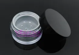 100pcs / lot high quality plastic empty 5g loose powder jar with sifter black lid mini packaging the jars