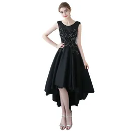 Women High Low Stain Party Dress Scoop Neck Lace Prom Party Dresses Black Short Front Long Back Homecoming Dresses vestido de fest356v