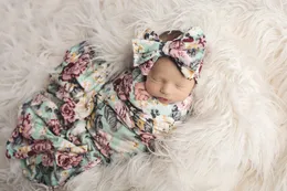 INS Floral Baby sleeping bag Flower Printed Newborn Blanket Flower Printed sleeping sack + Bowknot Headband 2pcs Sets C2171