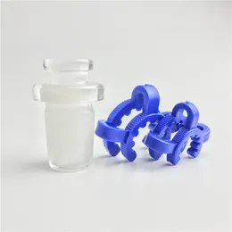 2 Stilglasadapter Tjock Pyrex Glass Bong Connector Adapter med 10mm 14 mm 18mm Forst Joint Plastic Keck Clip Blue för glasvattenledningar