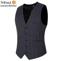 Partihandel-Formell väst för män 2016 Mäns Cardigan Vest Bröllop Stripe Formella Designer Ärmlös Jackor V-Neck Novelty Vests VS06