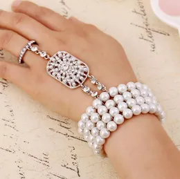 New Wedding Bridal Party Prom Jewelry Crystal Rhinestones Diamonds Bracelet With Ring Wristband Bracelet