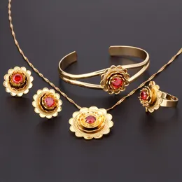 Ожерелье НОВОЕ Эфиопское золото FlowerS et Jewelry Подвеска Ожерелье Браслет Серьги Кольцо 24-каратное золото CZ Хабеша Африканская свадьба Невеста Эритрея